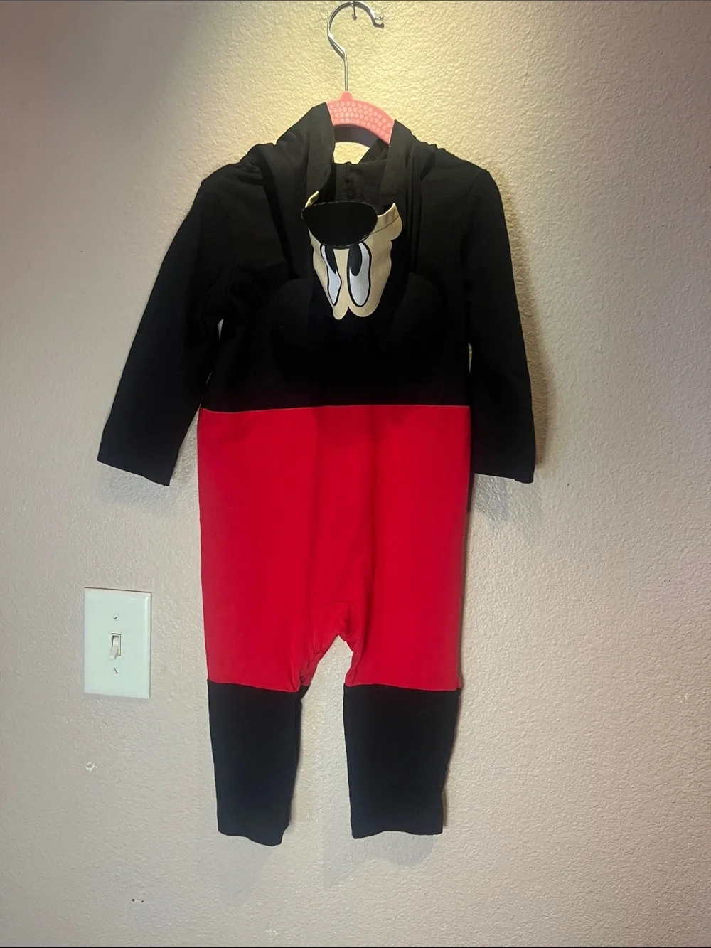 Disney Baby Mickey Mouse Costume Zip Up Hooded Pajama Style Size 18-24 Months